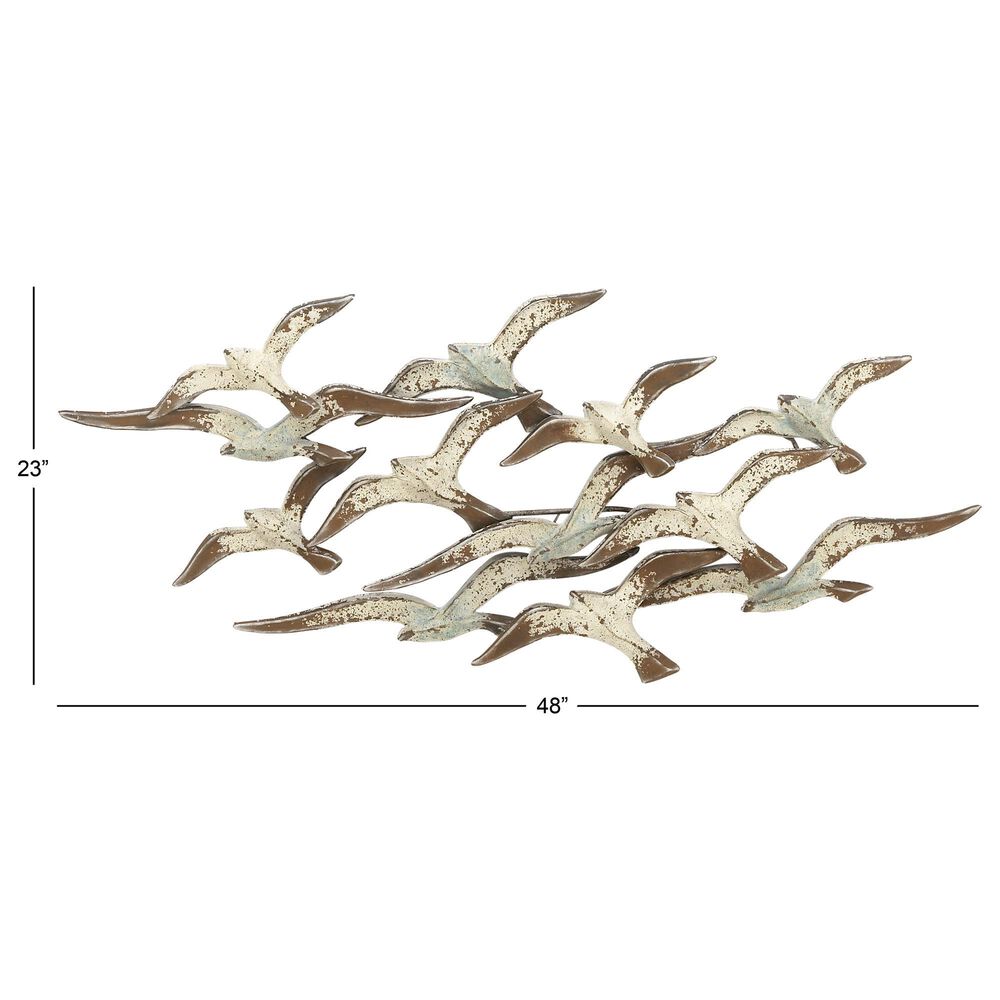 Maple and Jade 23&quot; 48&quot; Flying Flock of Bird Wall Decor in Distressed White, , large