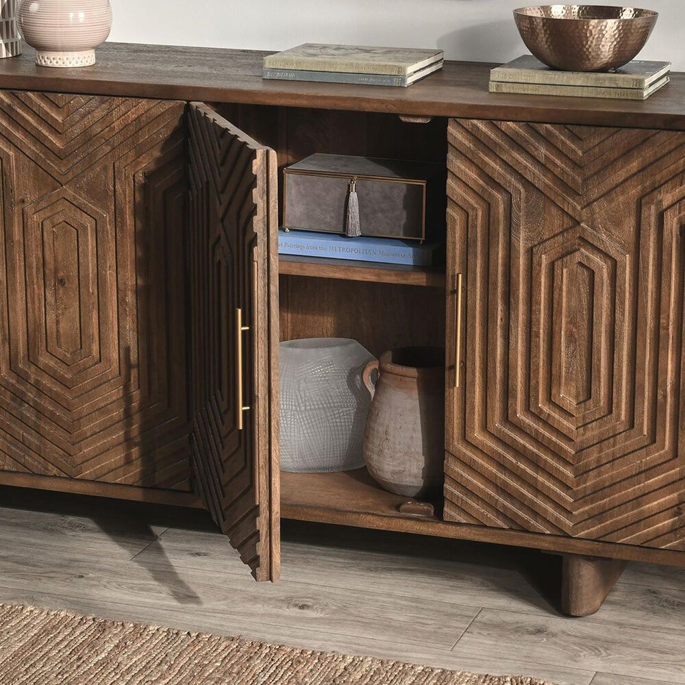 Classic Home Holmes Mango Wood 4-Door Buffet in Artisan Brown, , large