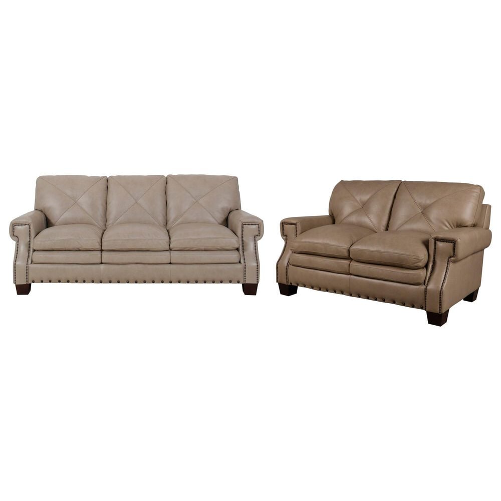 Bordeaux & Co Stationary Leather Sofa and Loveseat Set in Juno Pebble, , large