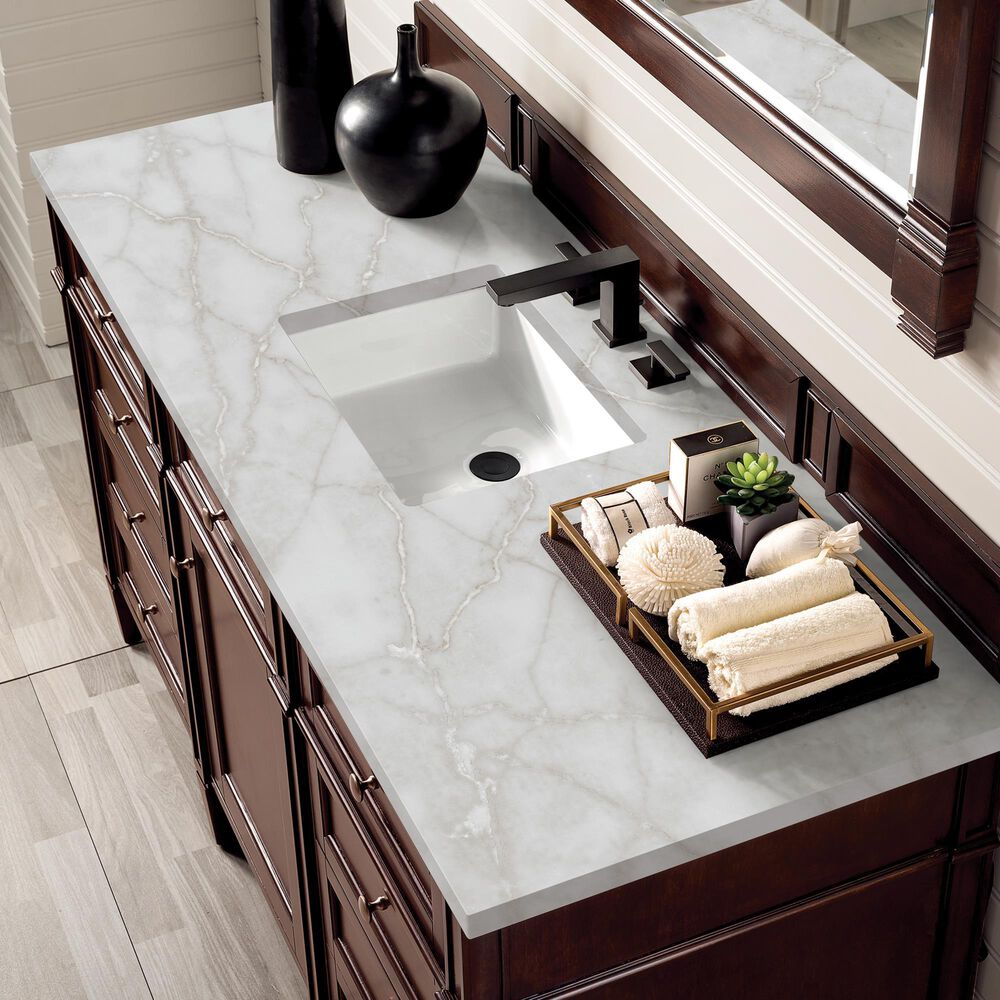 James Martin Vanities Brittany 60&quot; Single Bathroom Vanity in Burnished Mahogany with 3 cm Victorian Silver Quartz Top and Rectangular Sink, , large