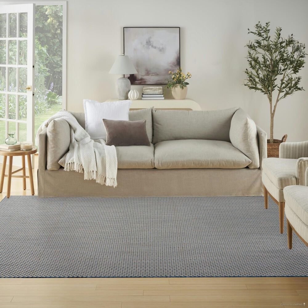 Nourison Courtyard Ivory and Blue 6&#39; x 9&#39; Indoor/Outdoor Area Rug, , large