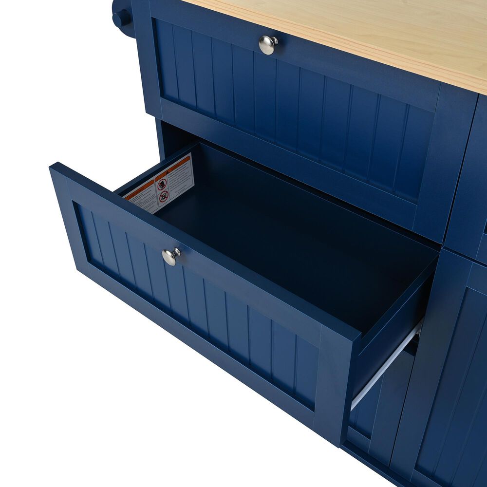 HOMLUX Farmhouse Kitchen Island with Drop Leaf and 2 Stools in Blue, Natural, Black and Rustic Brown, , large