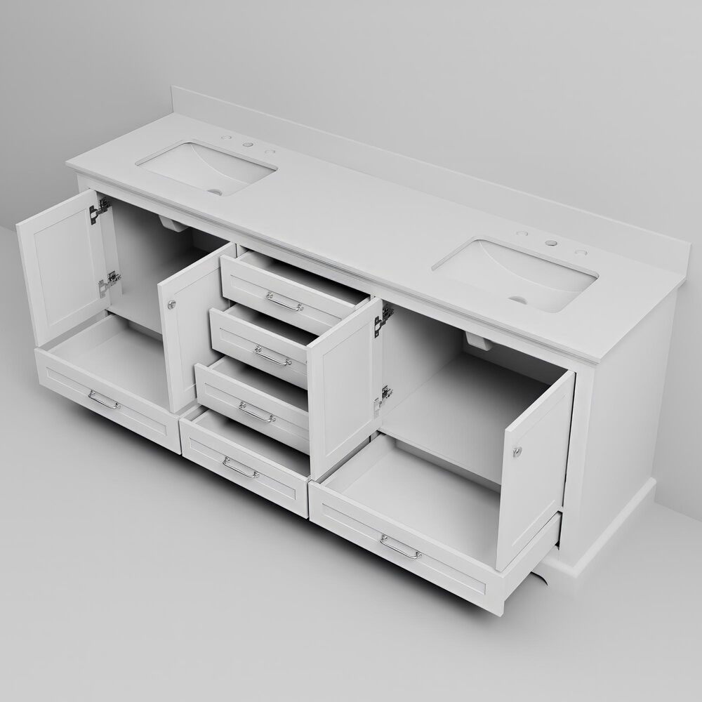 Lexora Home Dukes 80&quot; Double Bathroom Vanity in White with 2 cm White Quartz Top and Rectangular Sinks, , large