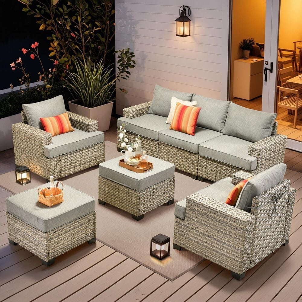 HOMLUX 7-Piece Modular Patio  Conversation Set in Dark Gray, , large