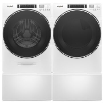 Whirlpool 5.0 Cu. Ft. Front Load Washer and 7.4 Cu. Ft. Electric Dryer Laundry Pair with Pedestals in White, , large