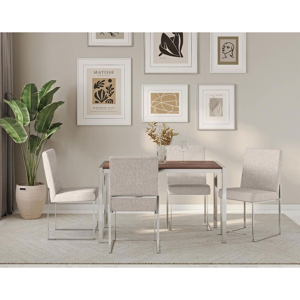 Lumisource Fuji Side Chair with Beige Cushion in Brushed Stainless Steel &#40;Set of 2&#41;, , large