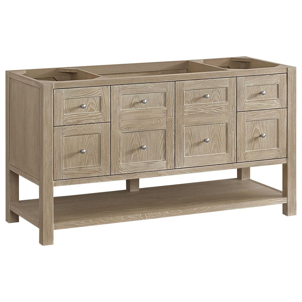 James Martin Vanities Breckenridge 60&quot; Single Bathroom Vanity in Whitewashed Oak with 3 cm Arctic Fall Solid Surface Top and Rectangular Sink, , large