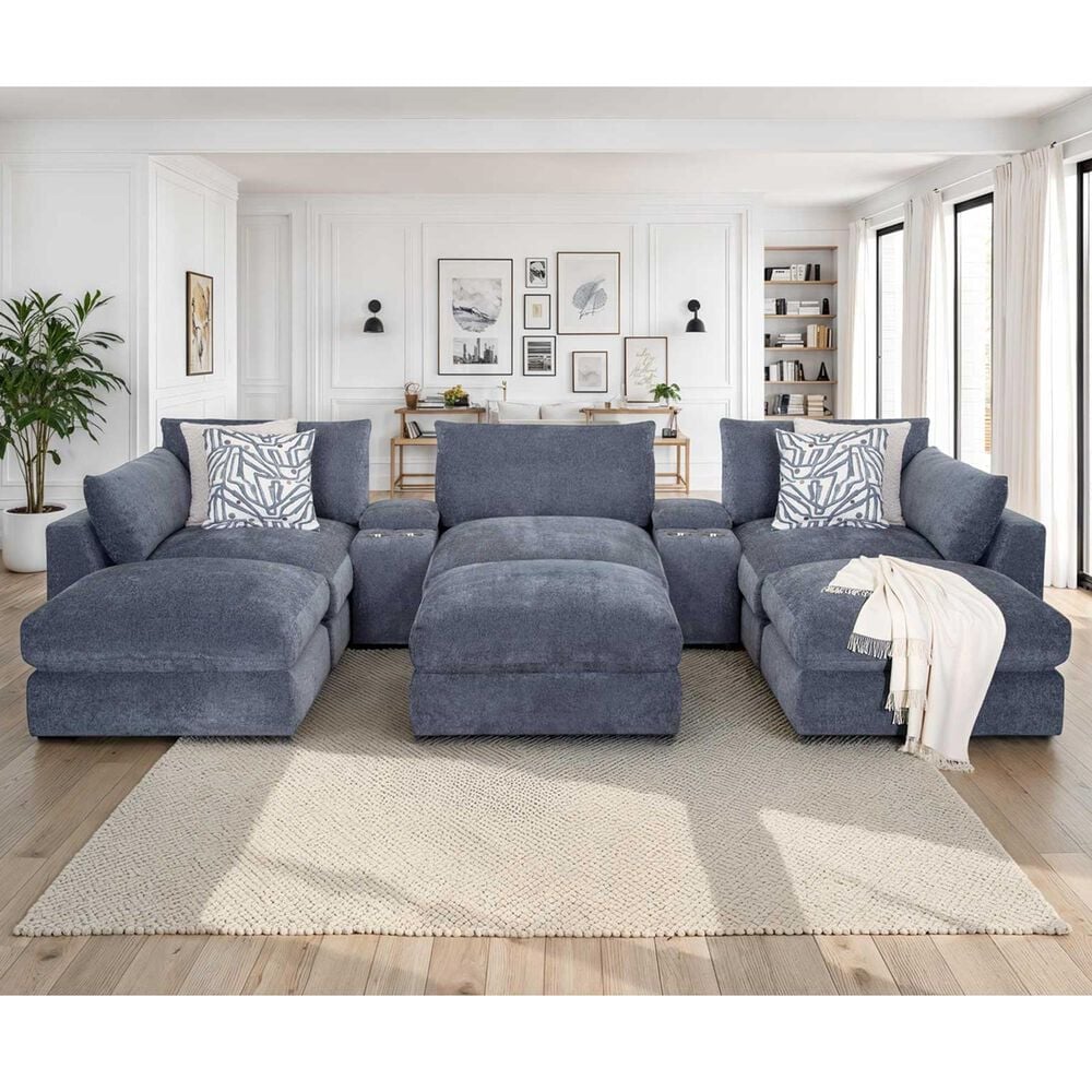 Moore Furniture Julian 8-Piece Stationary Symmetrical Sectional in Linwood Delft, , large