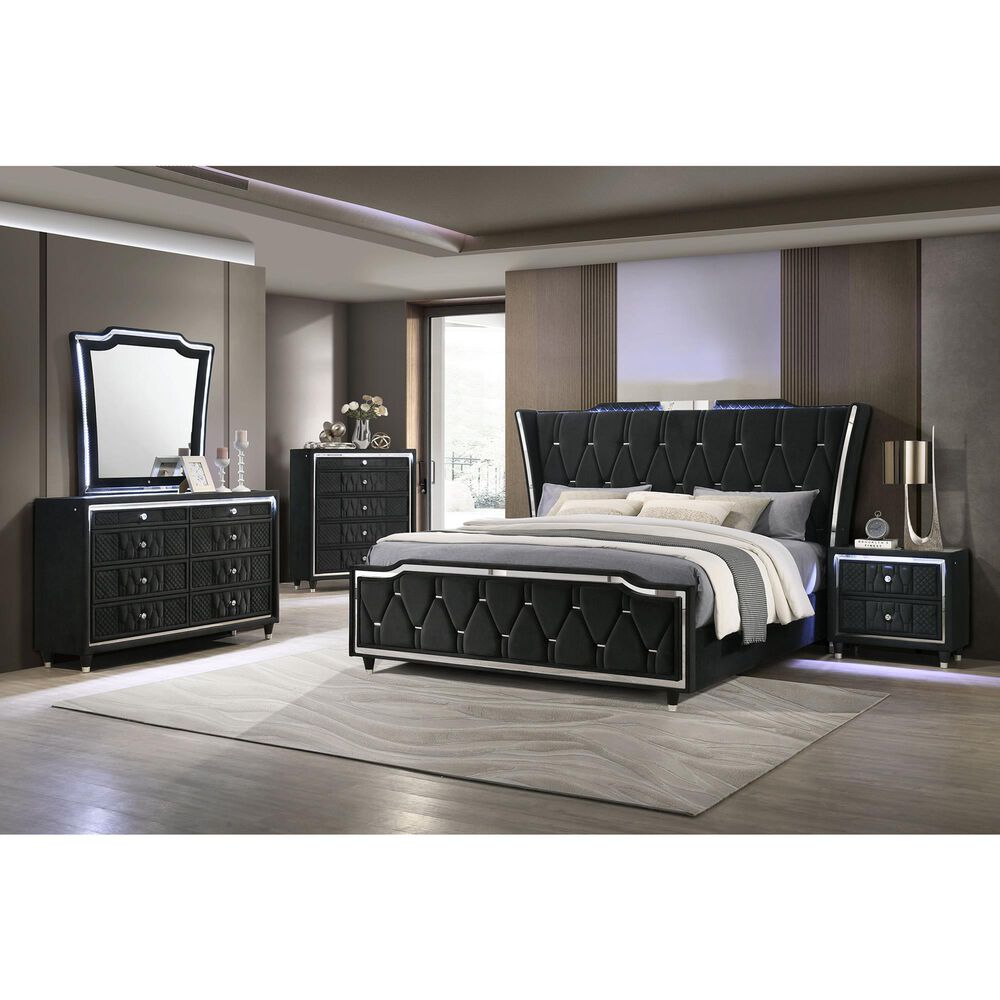 Pacific Landing Lorient King Upholstered Wingback Bed in Black, , large