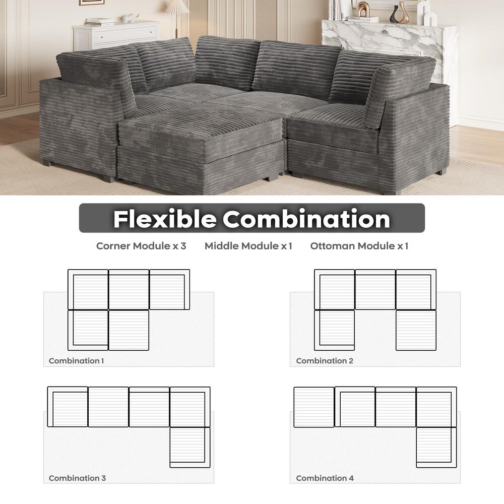 HOMLUX 5-Piece Mod Sectional with Chaise in Gray, , large