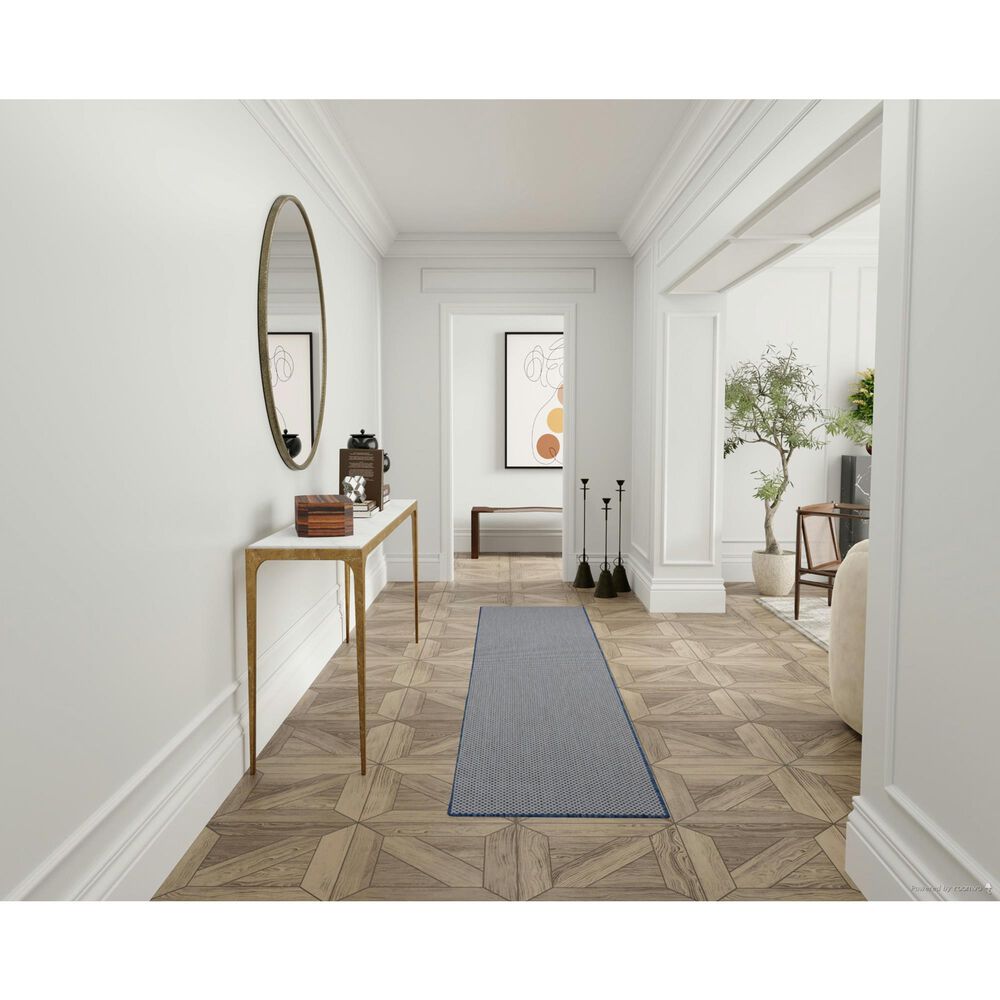 Nourison Courtyard Ivory and Blue 2&#39;2&quot; x 10&#39; Indoor/Outdoor Runner, , large