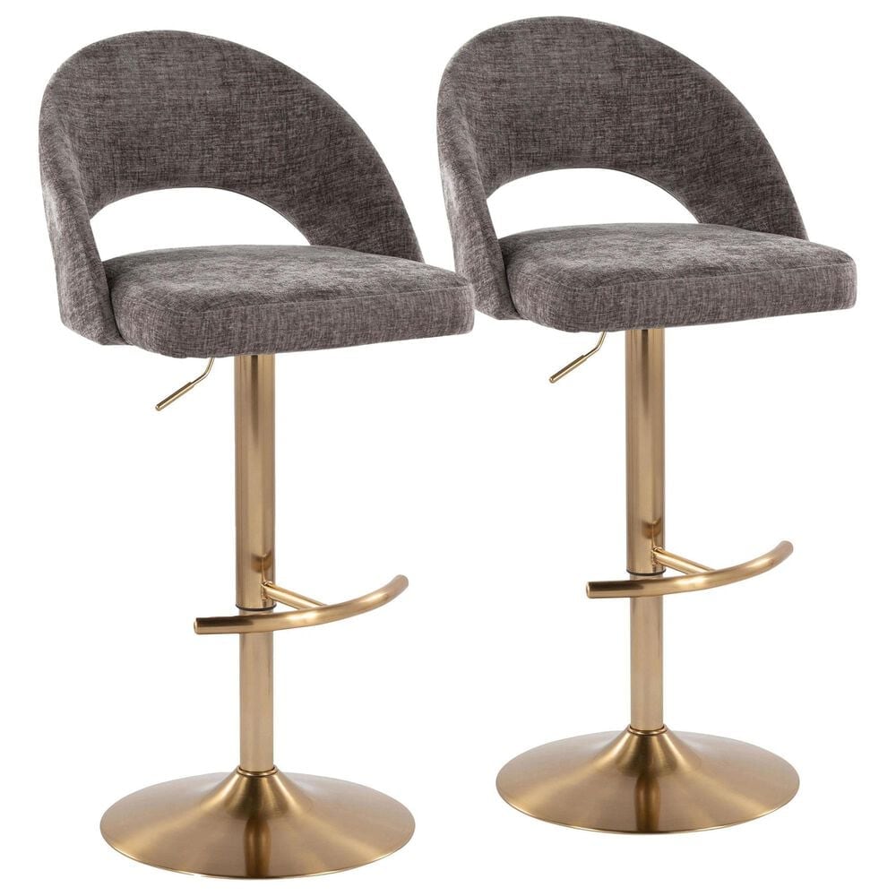 LumiSource Renee Adjustable Swivel Bar Stool with Dark Grey Fabric Upholstery in Gold (Set of 2), , large
