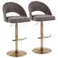 LumiSource Renee Adjustable Swivel Bar Stool with Dark Grey Fabric Upholstery in Gold (Set of 2), , large