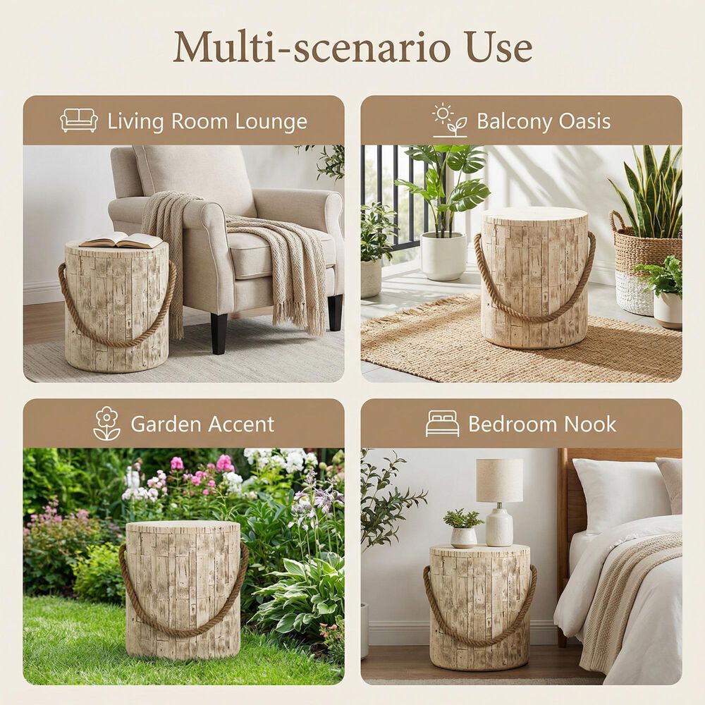 Hearth and Haven Outdoor Side Table with Braided Cord Design in Wood Brown, , large