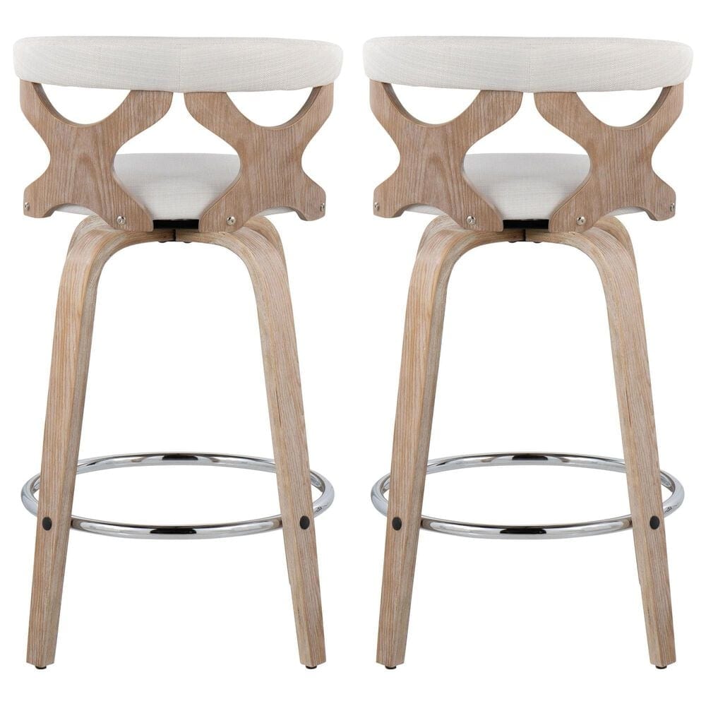 LumiSource Gardenia Swivel Fixed-Height Counter Stool with Cream Fabric Upholstery in Chrome and Whitewashed (Set of 2), , large