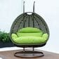 Leisuremod 57" Patio 2-Seat Hanging Egg Swing Chair with Light Green Cushion in Beige, , large