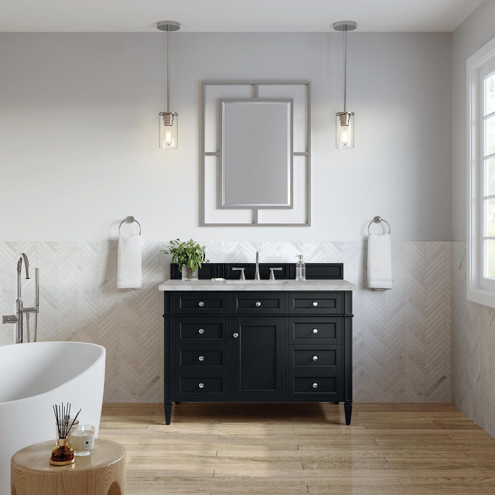 James Martin Vanities Brittany 48&quot; Single Bathroom Vanity in Black Onyx with 3 cm Victorian Silver Quartz Top and Rectangular Sink, , large