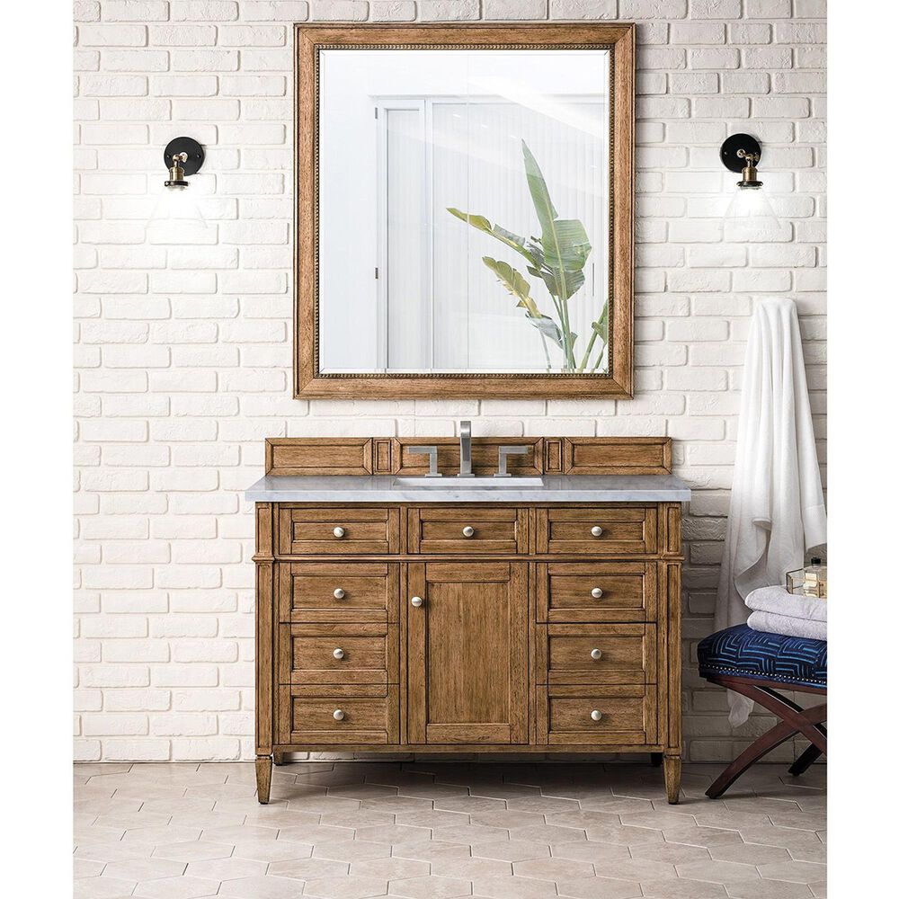 James Martin Vanities Brittany 48&quot; Single Bathroom Vanity in Saddle Brown with 3 cm Eternal Jasmine Pearl Quartz Top and Rectangular Sink, , large