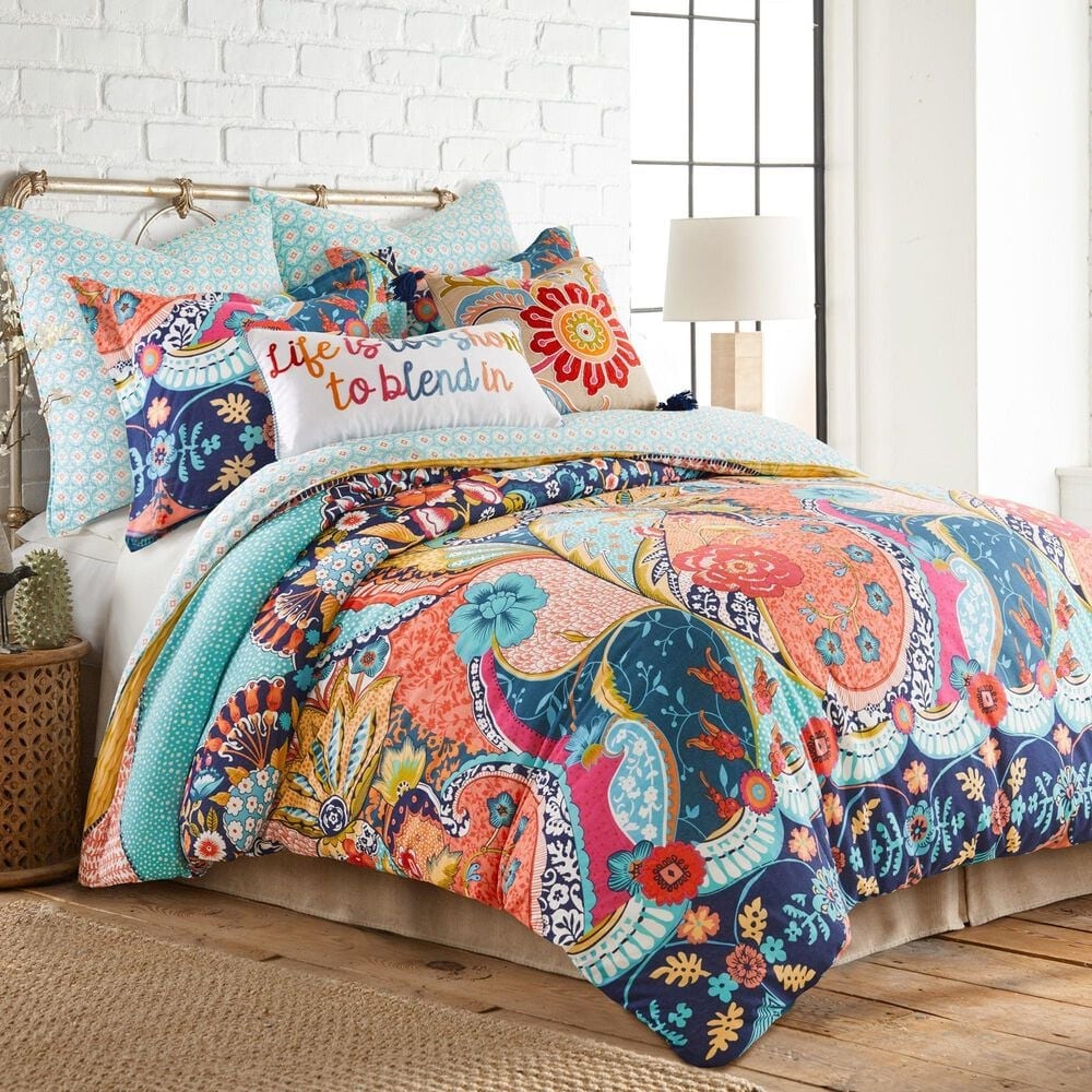 Levtex Jules 2-Piece Twin Duvet Cover Set in Teal, Orange, Yellow, Green, Blue, Red and Navy, , large