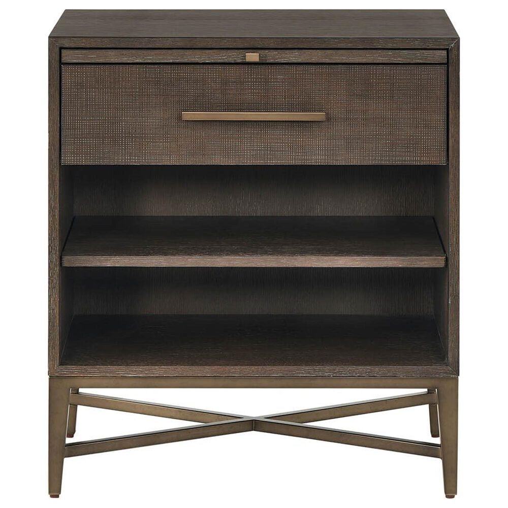 Furniture Worldwide Montclair 1 Drawer 2 Shelves Nightstand in Medium Brown and Smoked Gold, , large