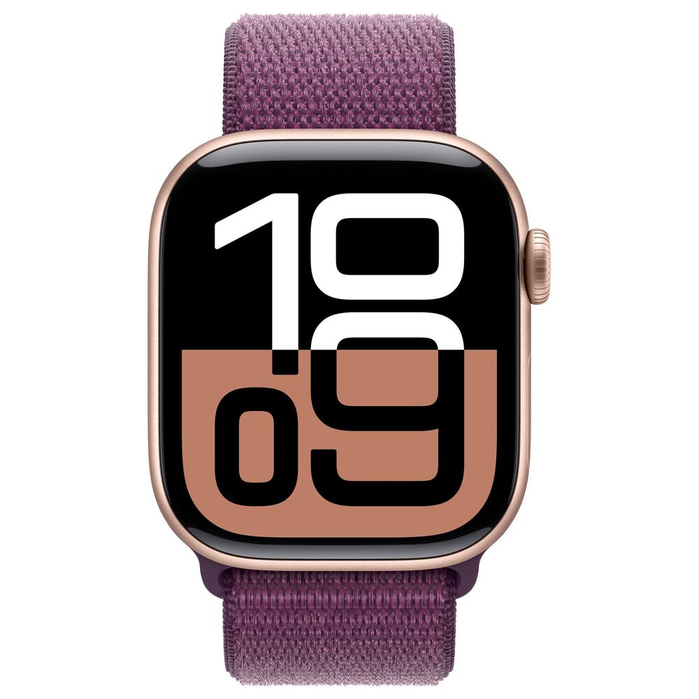 Apple Watch Series 10 GPS 42mm Rose Gold Aluminum Case with Plum Sport Loop, , large