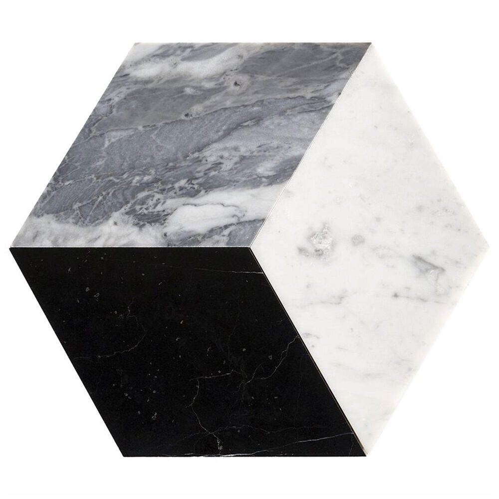 Soho Studio Pari Grigio Nero Carrara and Bardiglio 8" x 9.21" Marble Mosaic Sheet, , large