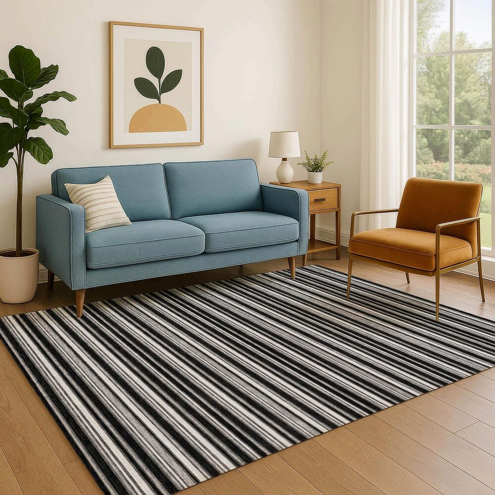 Dalyn Rug Company Soft Essentials Striped Black 8' x 10' Indoor/Outdoor Area Rug, , large