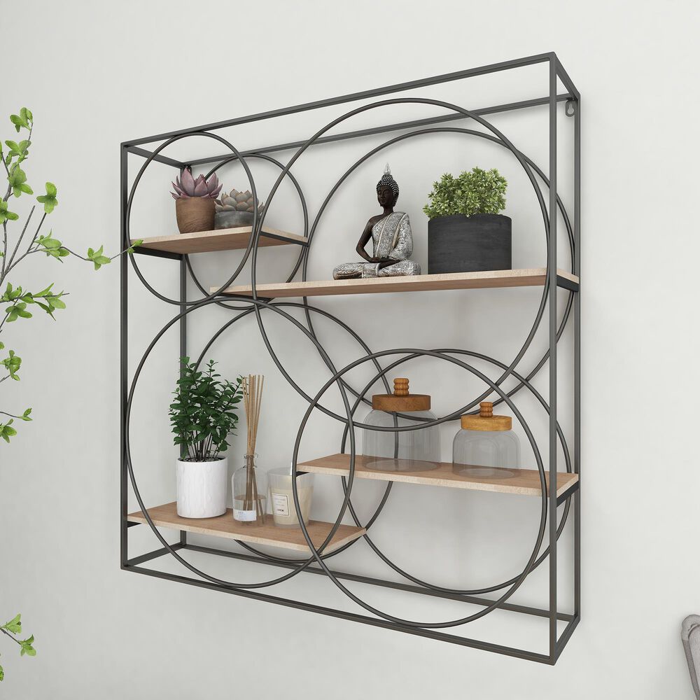 Maple and Jade 32&quot; x 32&quot; Wall Shelf in Charcoal Grey and Natural Brown, , large