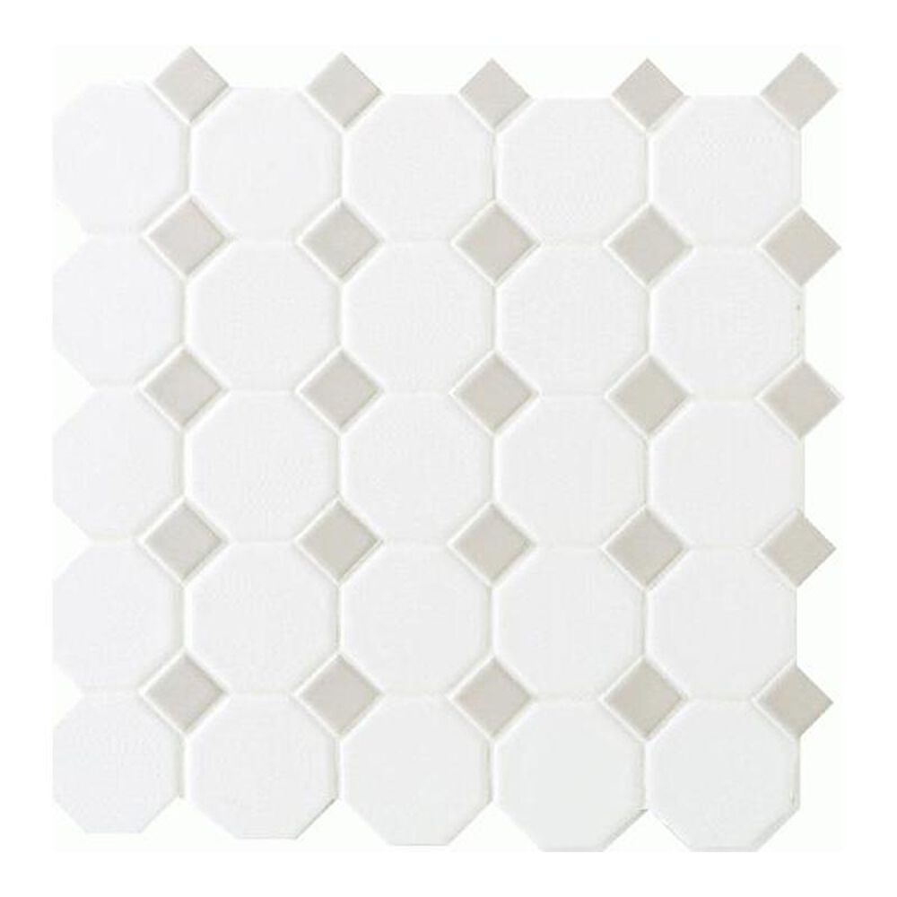 Dal-Tile Octagon and Dot Matte White/Gray 12" x 12" Ceramic Mosaic Sheet, , large