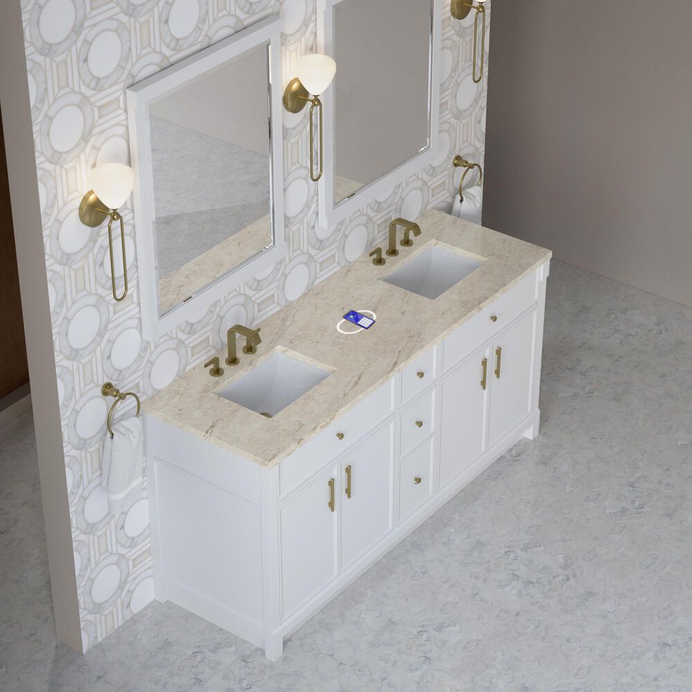 James Martin Bellshire 72" Double Bathroom Vanity in Bright White with 3 cm Tajnar Eclos Top, Rectangular Sinks and FreePower Wireless Charger, , large