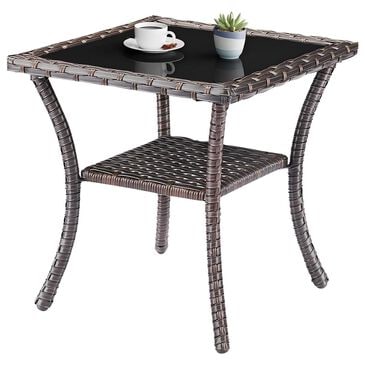 Sunwell Garden 20" Patio Square Side Table with Frosted Glass Top in Brown, , large