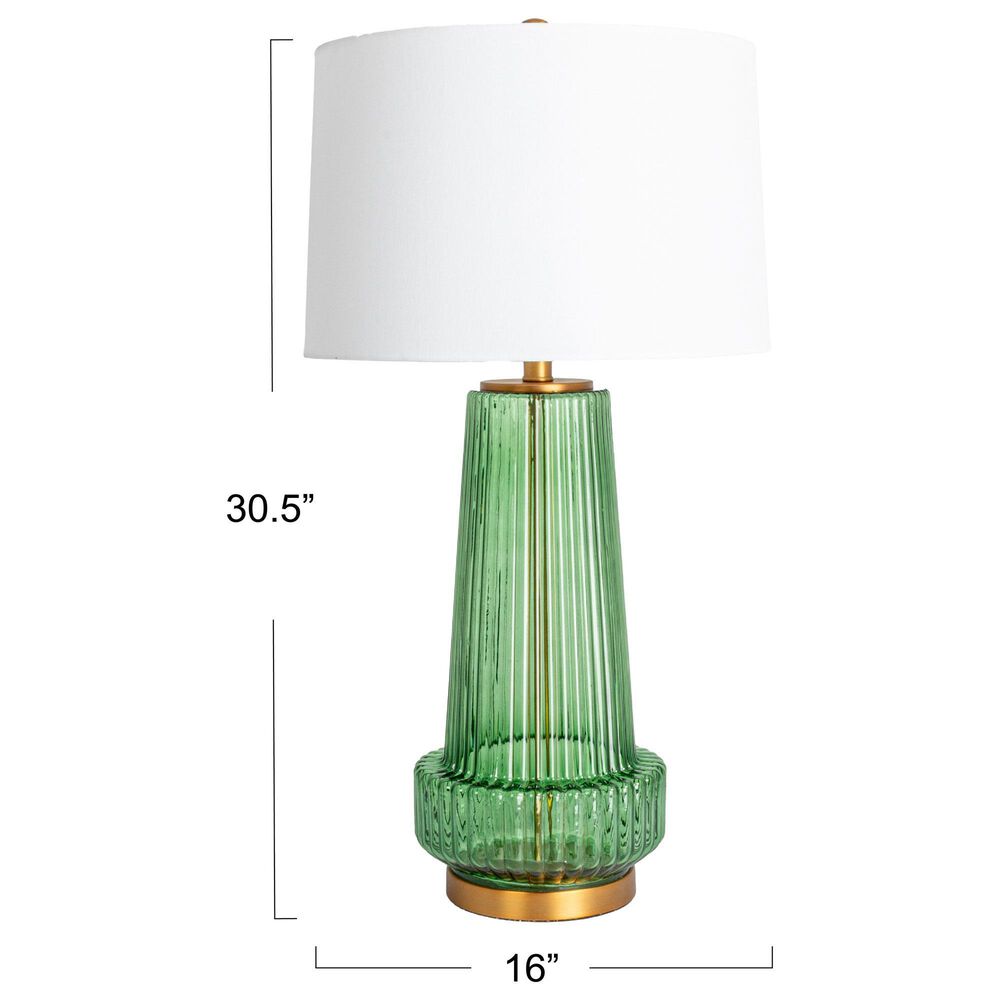 Creative Coop Bernadette Ribbed Glass Table Lamp in Green, , large