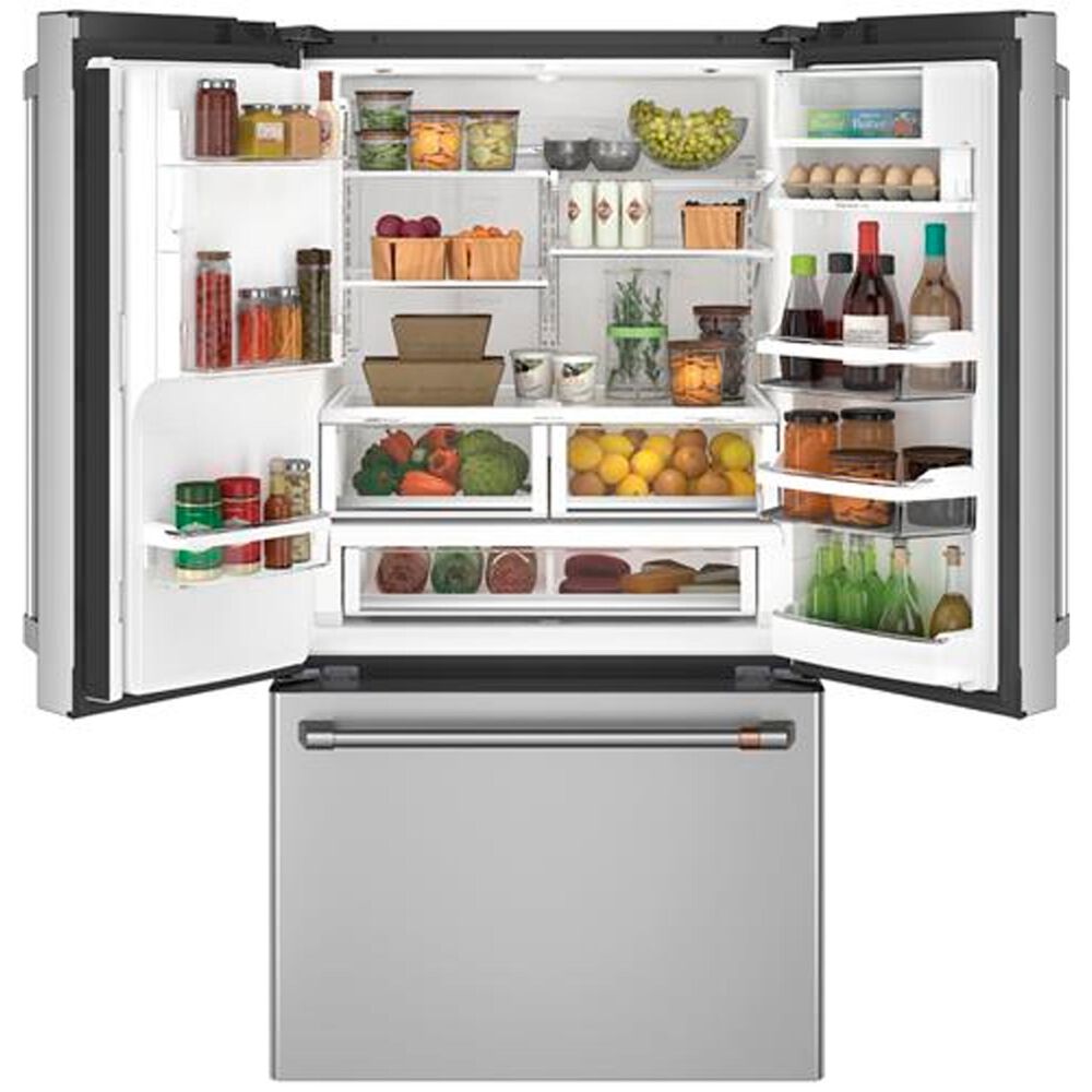 Cafe 27.8 Cu. Ft. French Door Refrigerator Energy Star with Hot Water Dispenser in Stainless Steel and Brushed Stainless Handles, , large