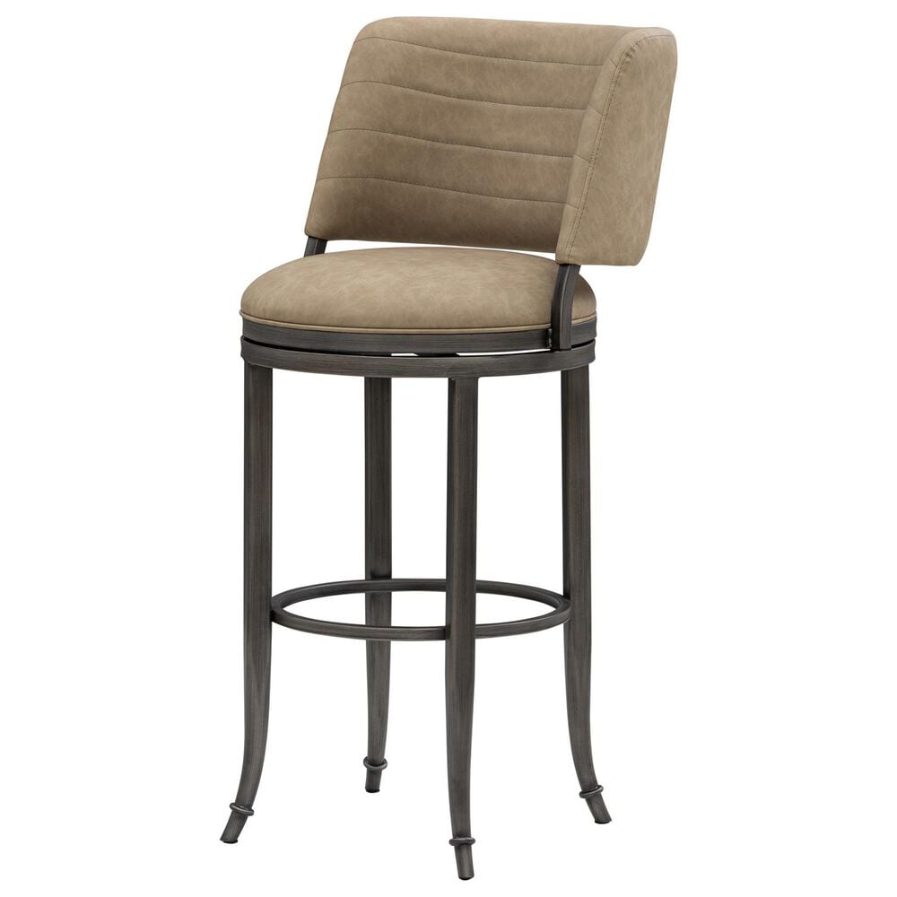 Armen Living Torres Bar Height Stool with Mushroom Brown Upholstery in Antique Pewter, , large
