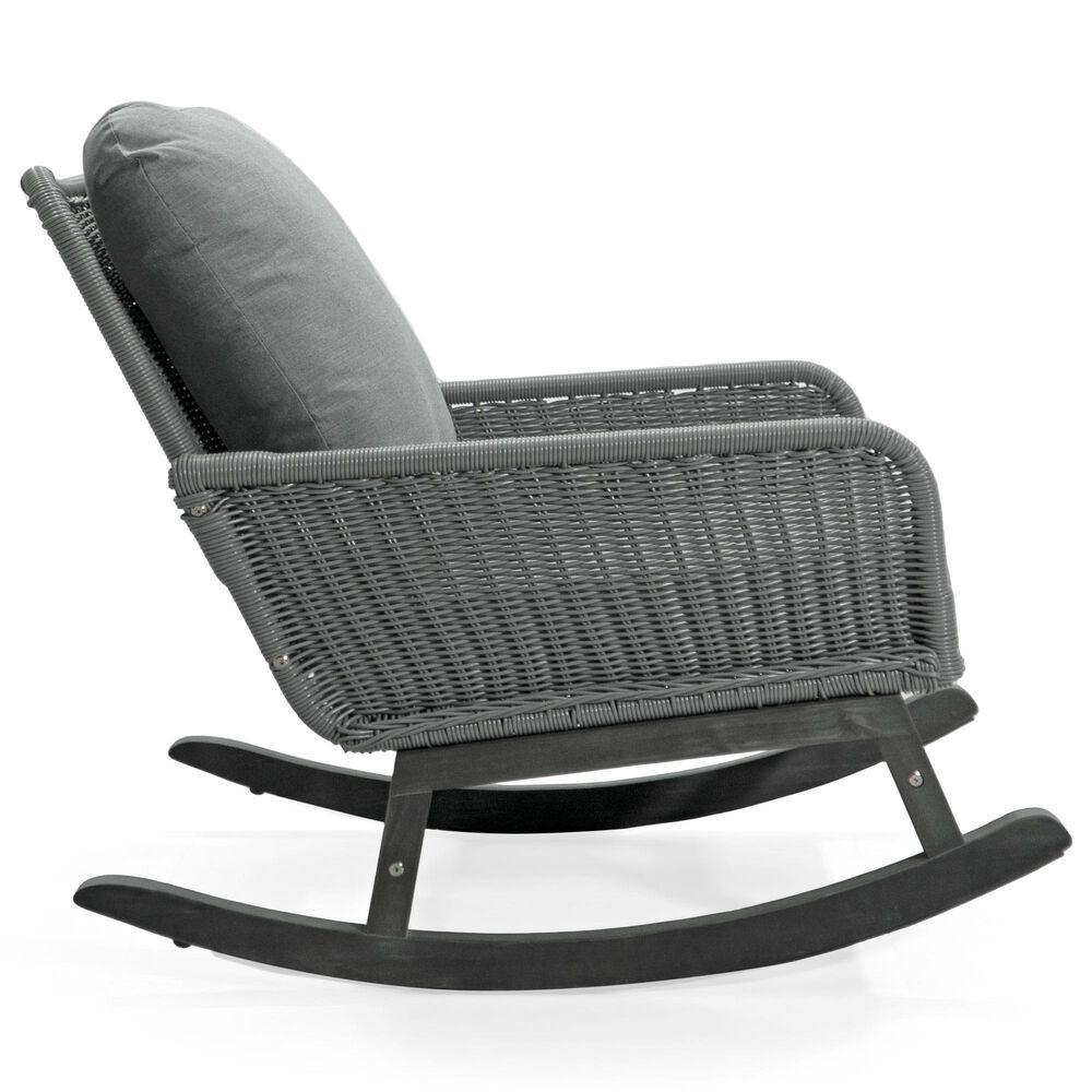 Hearth and Haven Minimalist Patio Rocking Chair with Cushions and Wood Frame in Gray, , large
