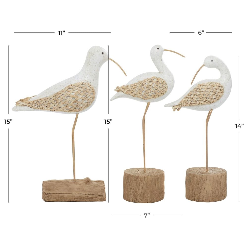 Maple and Jade 3-Piece Bird Decorative Sculpture Set in White and Tan, , large