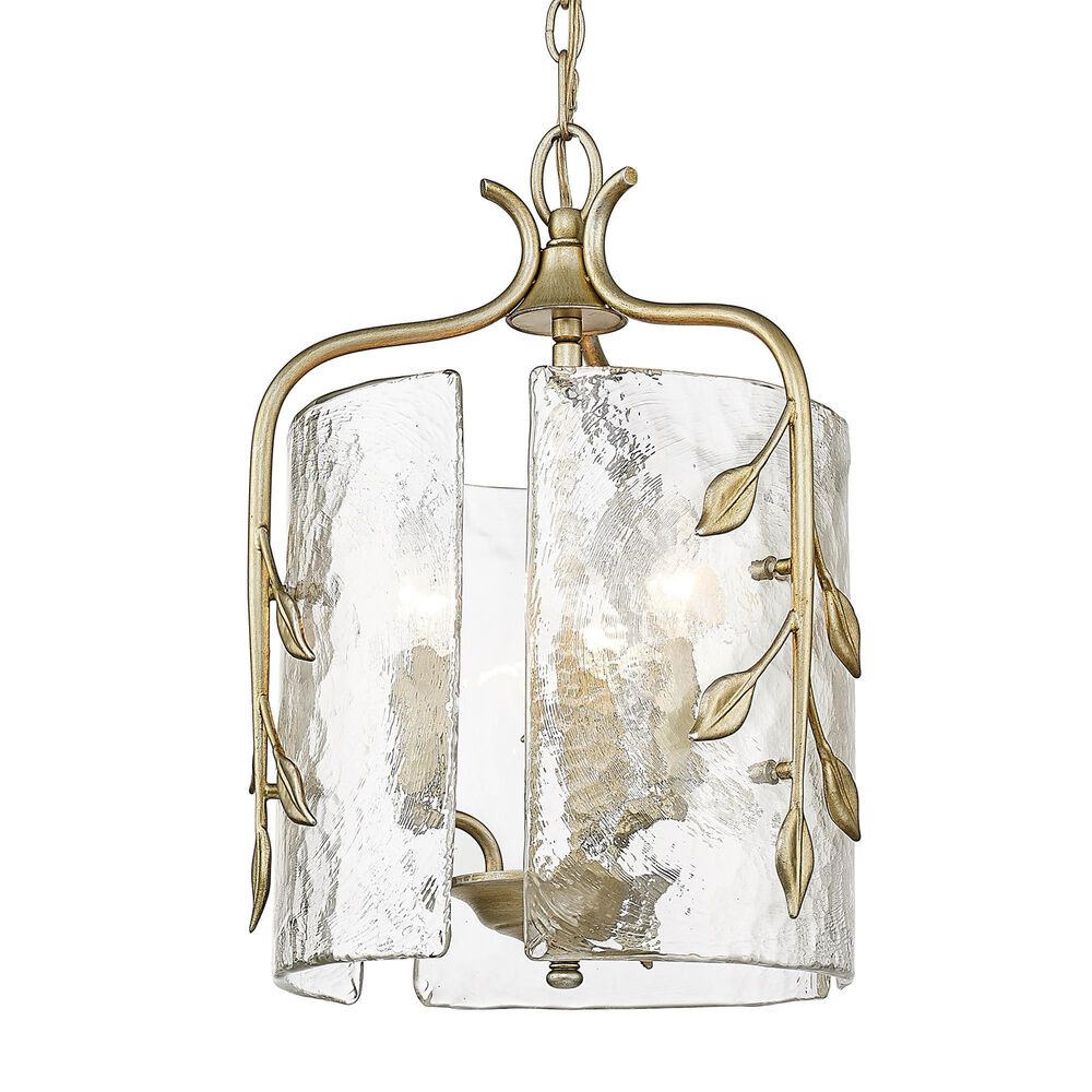 Golden Lighting Calla 3-Light Wide Pendant with Hammered Water Glass Shade in White Gold, , large