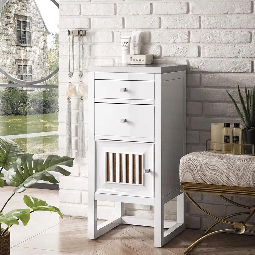 James Martin Vanities Athens 15&quot; Left Single Bathroom Vanity in Glossy White with 3 cm Arctic Fall Solid Surface Top and Rectangle Sink, , large