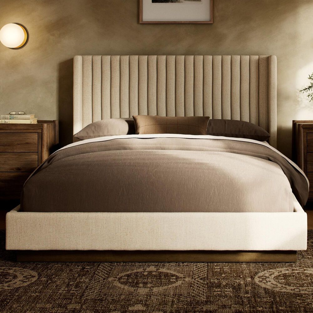 Four Hands Montgomery Queen Wingback Platform Bed in Thames Cream, , large