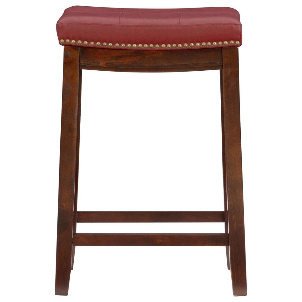 Linon Home Decor Claridge Counter Stool with Red Cushion in Dark Brown, , large