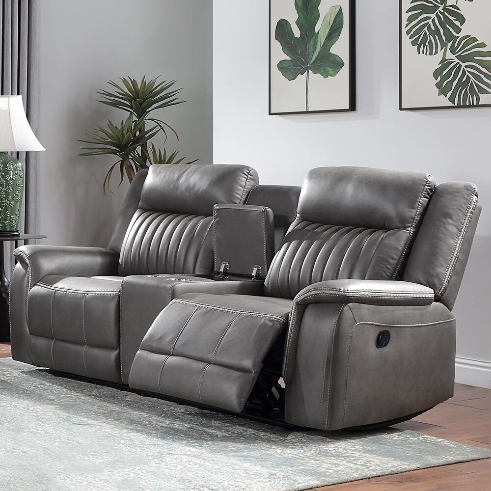 New Heritage Design Enzo Manual Reclining Loveseat in Gray, , large