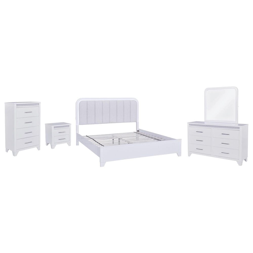 Ashley Jarlee 5-Piece King Upholstered Bedroom Set in White, , large