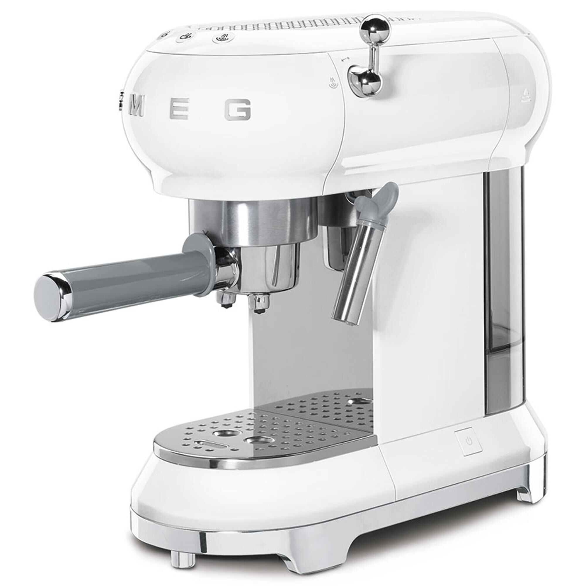 Smeg 33.81 Oz Espresso Manual Coffee Machine in White and Polished Chrome NFM