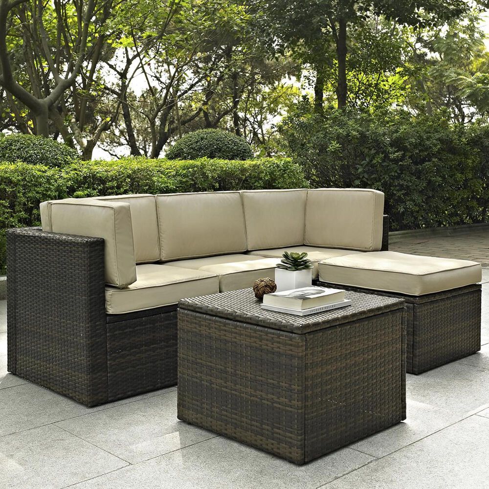 Crosley Furniture Palm Harbor 5-Piece Outdoor Wicker Sectional Set with Sand Cushions, , large