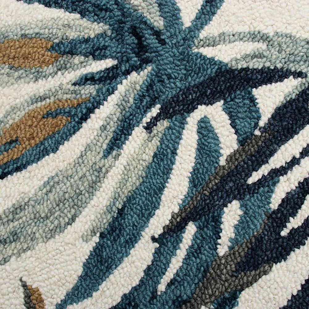 L&amp;R Resources Sinuous Tropical Paradise Floral 6&#39; Round White, Blue and Tan Area Rug, , large