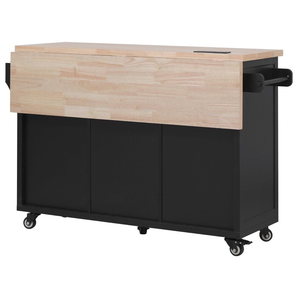 HOMLUX 56.5'' Kitchen Island with Drop Leaf in Black and Natural, , large