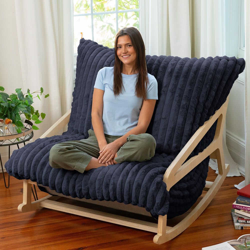 Jaxx Saxx Mondo Fur Bean Bag Rocking Chair in Midnight Blue, , large