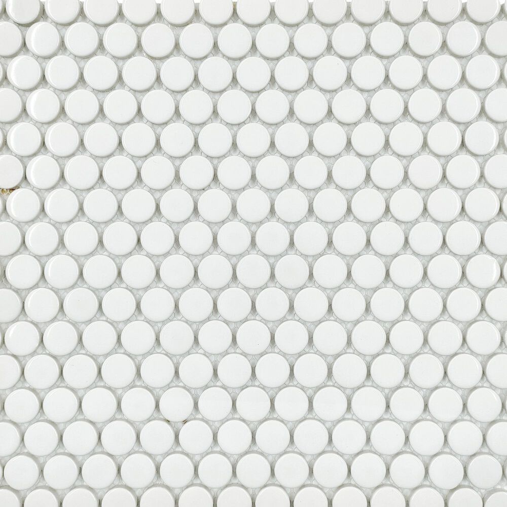 Emser Savvy White 1" x 1" Round on 11" x 12" Glazed Porcelain Mosaic Sheet, , large