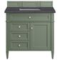 James Martin Vanities Brittany 36" Single Bathroom Vanity in Smokey Celadon with 3 cm Charcoal Soapstone Quartz Top and Rectangular Sink, , large
