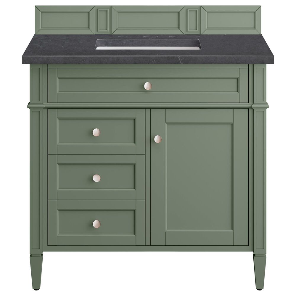 James Martin Vanities Brittany 36" Single Bathroom Vanity in Smokey Celadon with 3 cm Charcoal Soapstone Quartz Top and Rectangular Sink, , large